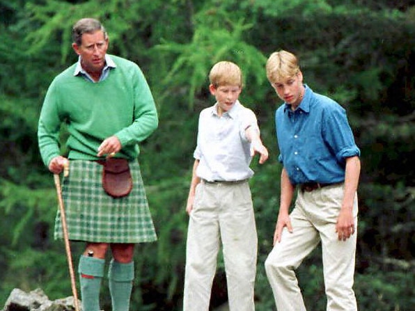 The Prince of Wales and his sons Prince William and Prince Harry in 1997. Picture: AFP