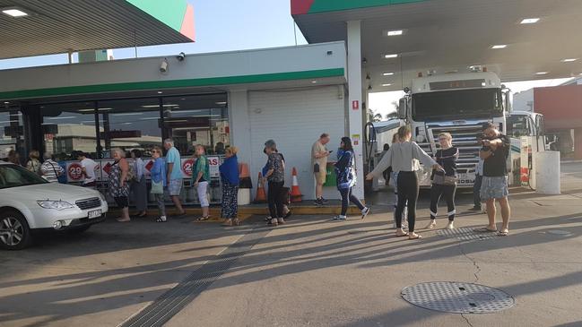 Spirit of Queensland passengers lining up for a complimentary breakfast in Rockhampton at 7am this morning following the incident.