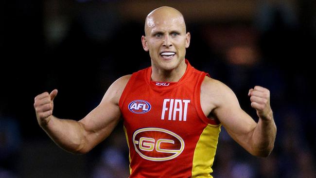 Round 7: North Melbourne v Gold Coast Etihad Stadium, Gold Coast Suns' Gary Ablett celebrates a last quarter goal. May 4th 2014. Picture : Colleen Petch.