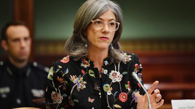 SA chief public health officer Professor Nicola Spurrier at a parliamentary committee meeting. Picture: AAP / David Mariuz