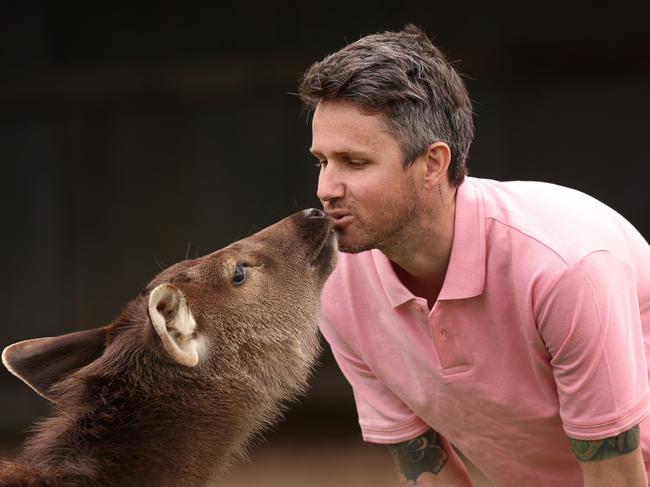 Matthew Glascott from Matty’s sanctuary with Samara the deer. Picture: David Caird