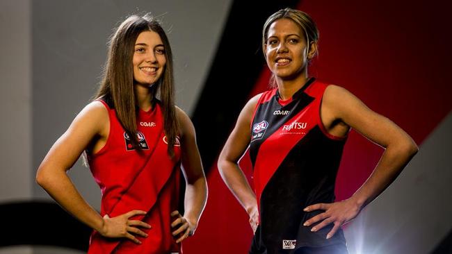 Essendon women’s players Georgia Patrikios and Michaela Long.