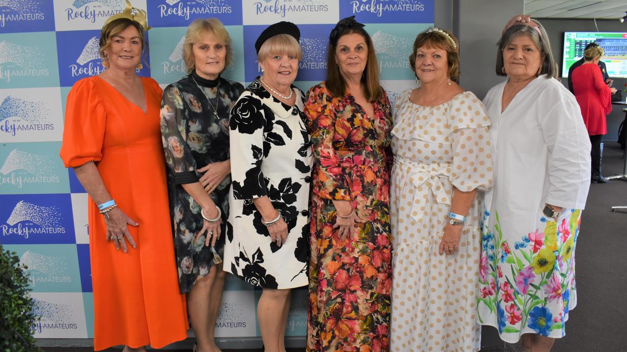 Cherrie Richardson, Gaylene Austin, Jenny Green, Pam O'Brien, Rose Bowden and Julia Caton at the 2023 Rockhampton Girls Grammar 21st Race Day.