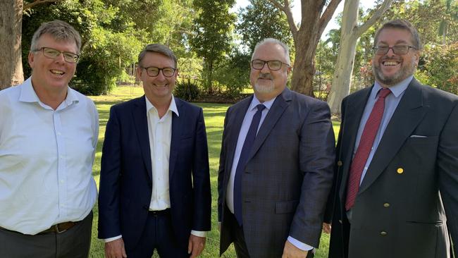 The general manager position will be filled temporarily by Chris Chapman (at left). He is pictured with Mick Raby, Steve McGrath and Andrew Beswick at an indiction ceremony at the botanic gardens on February 10. Picture: Janine Watson