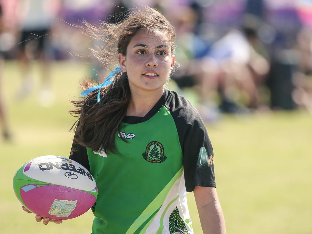 Moreton Bay College V Ferny Grove State High at the 2024 Gold Coast Titans All Schools Touch Football Picture: Glenn Campbell