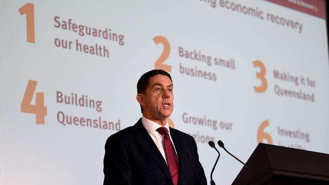 Treasurer Cameron Dick talking up the budget. Picture: NCA NewsWire / Dan Peled