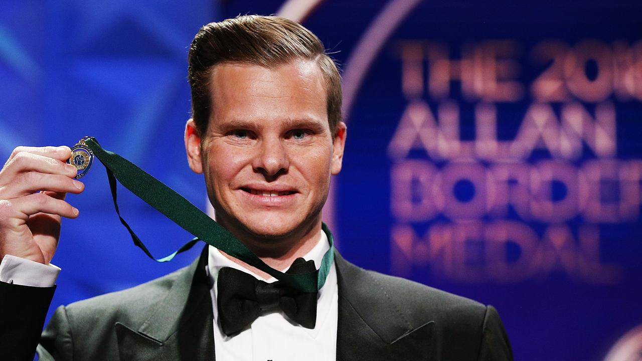 MELBOURNE, AUSTRALIA - FEBRUARY 12: Steve Smith poses after he wins the Alan Border Medal at the 2018 Allan Border Medal at Crown Palladium on February 12, 2018 in Melbourne, Australia. (Photo by Michael Dodge/Getty Images)