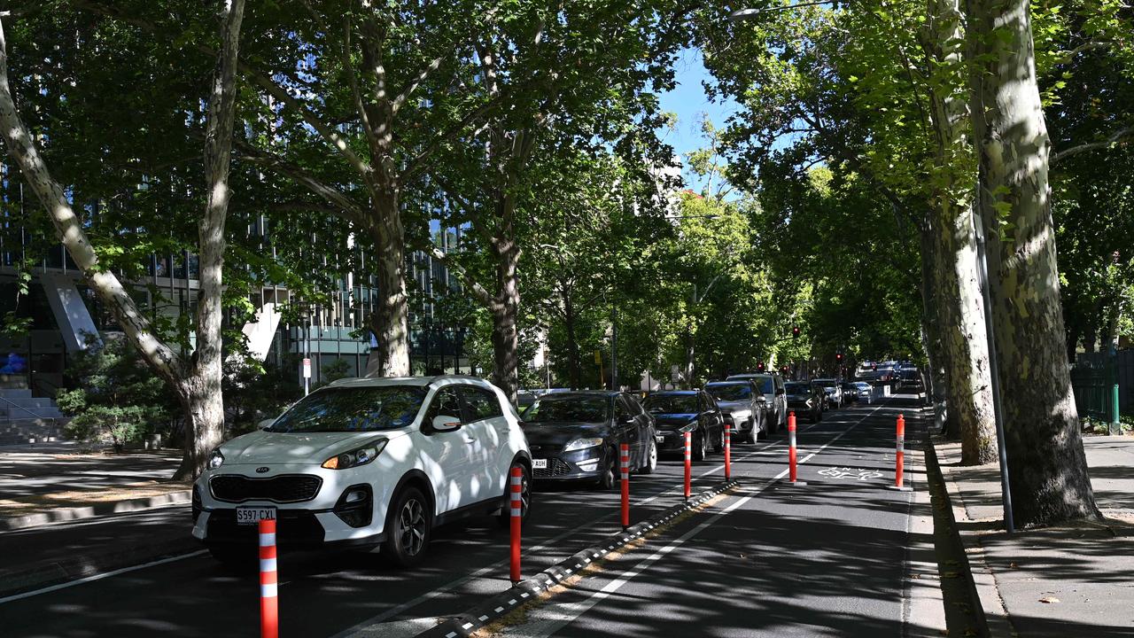 Traffic backed up on Frome Rd, between North Tce and Victoria Dr, at 5.30pm on Friday, January 17. Picture: Keryn Stevens