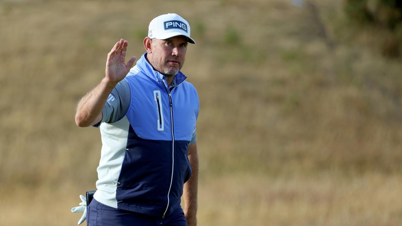 ST ANDREWS, SCOTLAND - JULY 15: Lee Westwood of England reacts on the 17th green during Day Two of The 150th Open at St Andrews Old Course on July 15, 2022 in St Andrews, Scotland. (Photo by Andrew Redington/Getty Images)