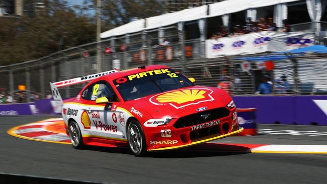 Ford Mustang driver Fabian Coulthard competes in the Gold Coast 600 Supercars race, held at the Surfers Paradise circuit. PICTURE: BRENDAN RADKE