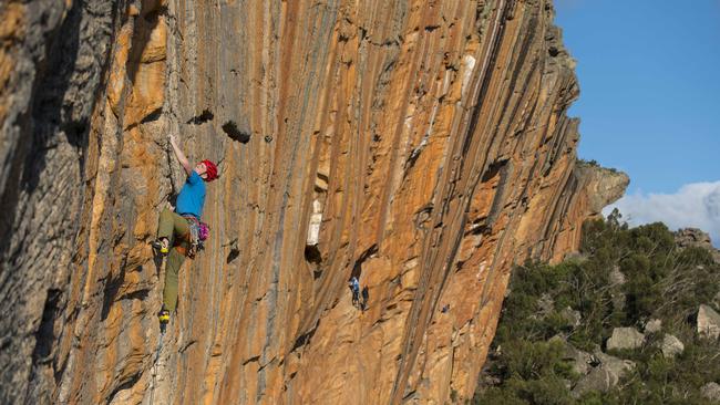 Sam Junker among climbers on the reopened Taipan Wall in the northern Grampians, Victoria.