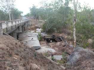 The old-style Nissan Navara ute found under the Jack Phillips Bridge on Peter Delemothe Road at Bogie.