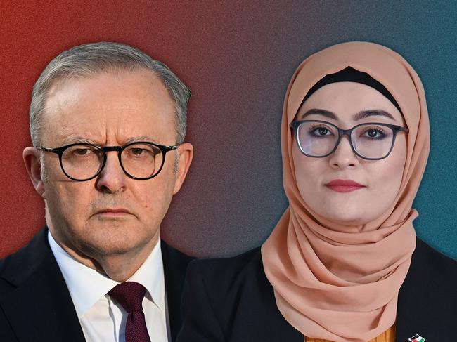 P&lt;M Anthony Albanese and rebel senator Fatima Payman.