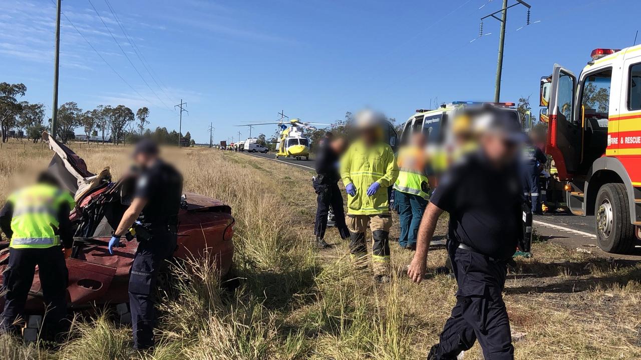 ON SCENE: RACQ LifeFlight at the scene of a fatal car versus truck crash in Bowenville on June 17, 2021. Picture: LifeFlight