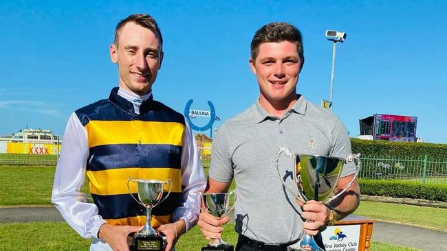 SOCIAL MEDIA IMAGE DISCUSS USE WITH YOUR EDITOR - Ballina Cup winning jockey  Luke Dittman and representing Matthew Dunn Racing, Toby McIntosh (Credit: Ballina Jockey Club)