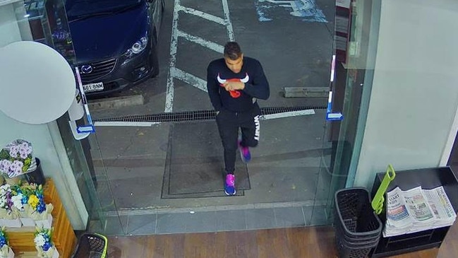 Giakoumis at a convenience store in South Australia that was captured on the day he left the state. Picture: Supplied