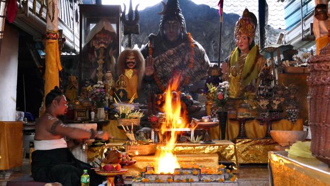 The next night at we attend an Agni Hotra fire ceremony conducted by the high priest of nearby Bukian village. Picture: Kendall Hill.