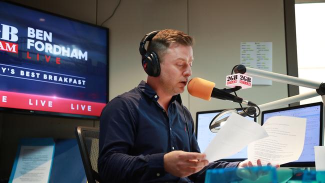 2GB radio host Ben Fordham in his Sydney studio. Picture: John Feder/The Australian