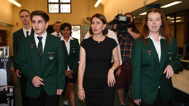 NSW Premier Gladys Berejiklian visits Heathcote High School in Sydney. Picture: Dan Himbrechts