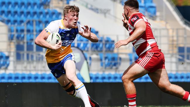 Players from Palm Beach Currumbin and Patrician Blacktown Brothers in the NRL National Schoolboys Cup final. The NRL is at least considering a rookie draft Picture: Glenn Hampson