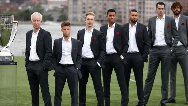 Nick Kyrgios and Team World ahead of the 2021 Laver Cup in Boston. Picture: Adam Glanzman / Getty Images for Laver Cup