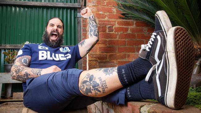 Tommy Cappadona has a Carlton Premier's 2023 tattoo. Picture: Mark Stewart