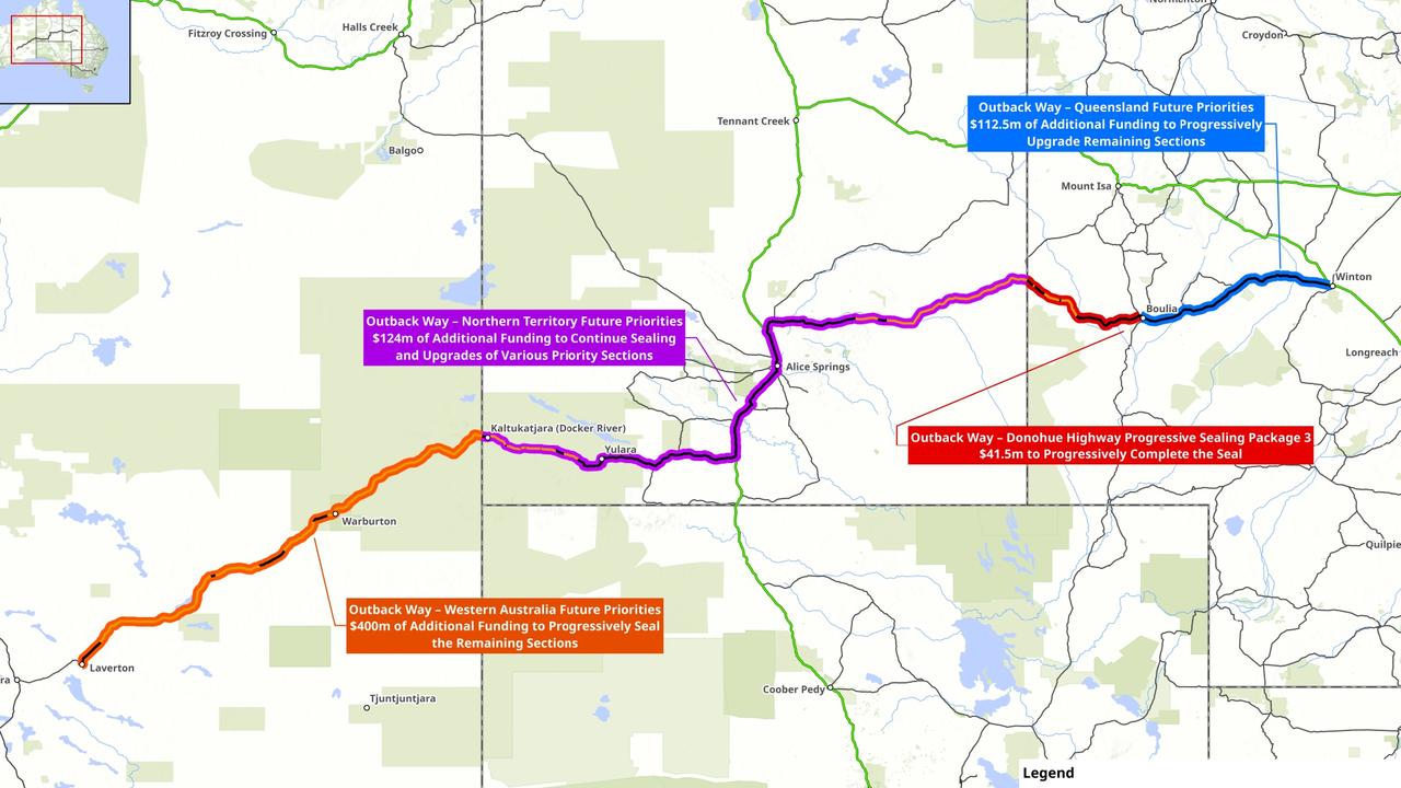 An additional $678m in federal funding will be used to continue sealing and upgrading Outback Way. Picture: Federal Government