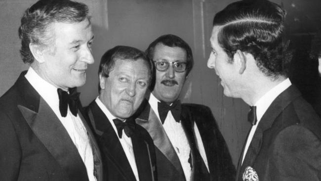 Stuart Wagstaff (left), Graham Kennedy and “Ugly” Dave Gray meet Prince Charles.