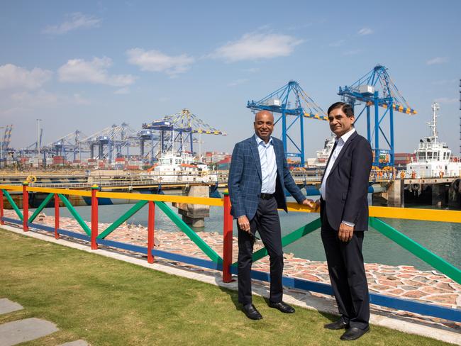 Adani global CEO Jeyakumar Janakaraj (left) and ports COO Avinash Rai at Adani's Mundra port. Picture: Cameron Laird