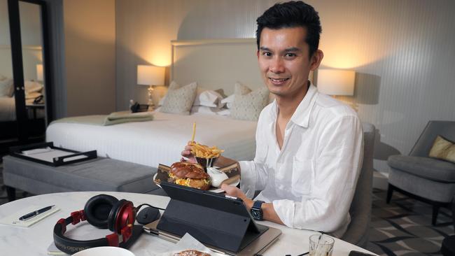 Adelaide photographer and video producer booked a room at the Mayfair in the city during the week to escape the chaos of home renovations. Picture Dean Martin