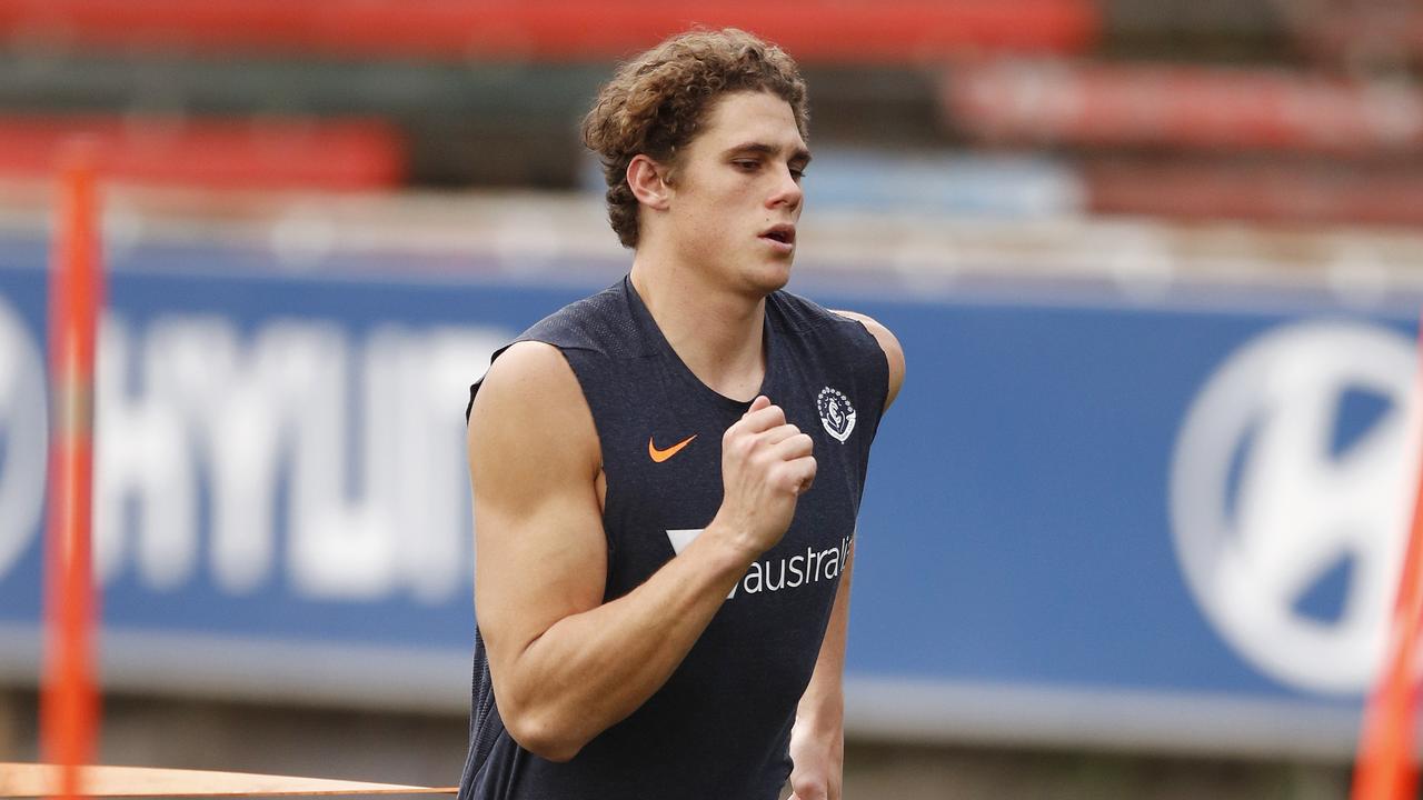 Charlie Curnow has suffered another knee setback — after another accident. Picture: Daniel Pockett