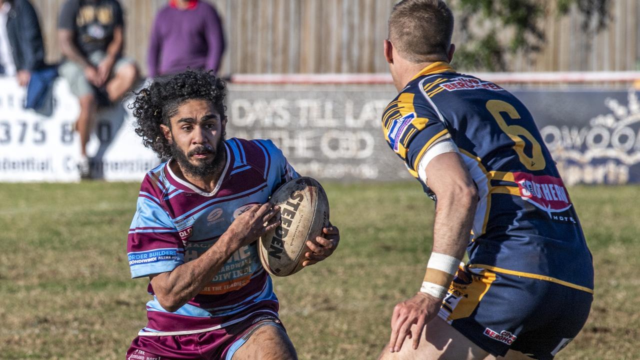 Michael Hazard (left) was one the Goondiwindi Boars best against Souths. Picture: Nev Madsen.