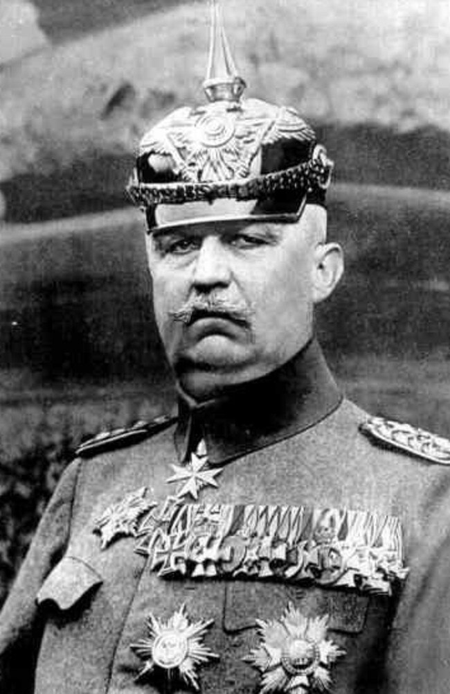 ‘Black day’ … German World War One Commander Erich Ludendorff. It is estimated the Germans lost up to 75,000 men killed, wounded or captured from August 8-12, 1918.