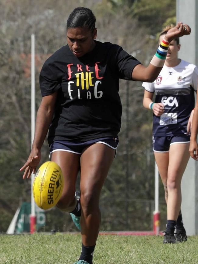 Kitara Whap-Farrar warms up for the Coolangatta Bluebirds. Pic: David Layden.