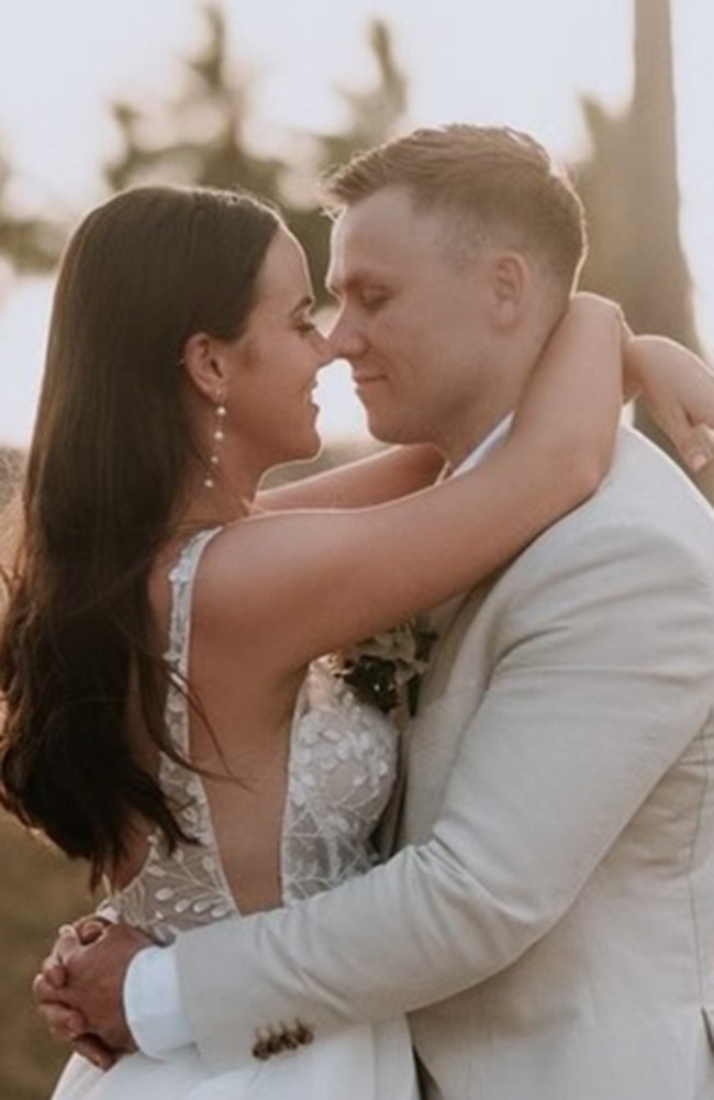 An Instagram post of Brisbane Broncos player Billy Walters and Rachel Ownsworth at their wedding in Fiji. Picture: Instagram.