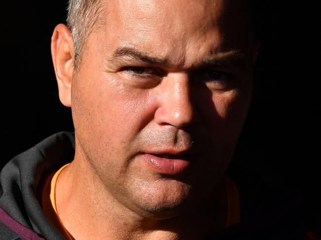 Broncos coach Anthony Seibold is seen during a press conference before Brisbane Broncos training at Clive Berghofer Field in Brisbane, Friday, June 28, 2019. The Broncos are playing the Knights in their round 15 NRL clash in Newcastle on Saturday. (AAP Image/Darren England) NO ARCHIVING