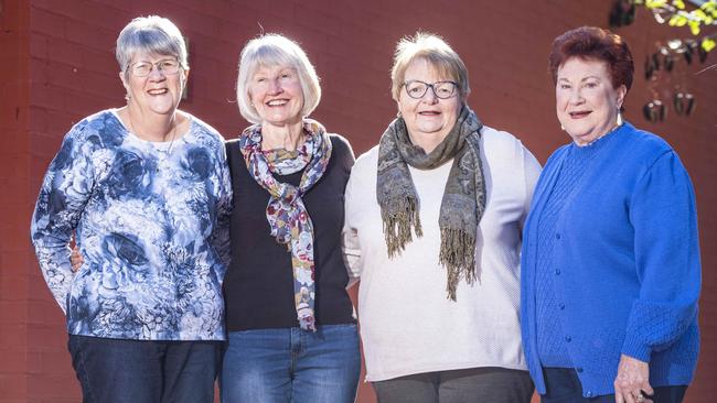 Retirees Glenis Ryan, Veronica Oliver, Cheryl Reynolds and Neryl Abbey have banded together and raised almost $10,000 for the Macarthur Cancer Therapy Centre. Picture: Matthew Vasilescu