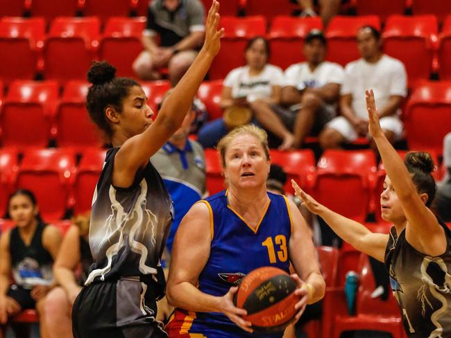 Tania Dhu (ball)  in Darwin Basketball Women's Round 18: Lightning v Jets.Picture GLENN CAMPBELL