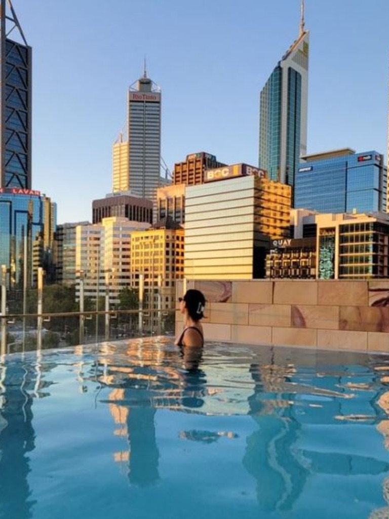 The pool is the perfect spot to catch the sunset over the city of Perth