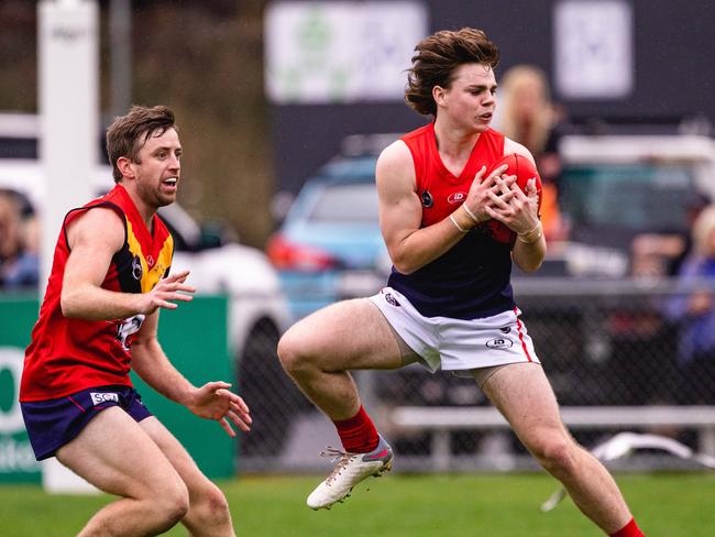 Southern Football League. Dodges Ferry Sharks vs Brighton Robins.Fletcher Salter of Brighton Robins takes a mark.Picture: Linda Higginson