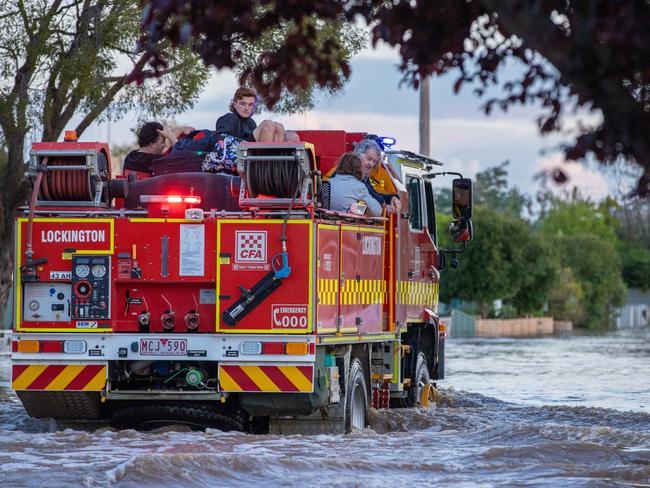 Friday 14th Rochester township floods from the Campaspe River as it rises through the streets. Picture: Jason Edwards