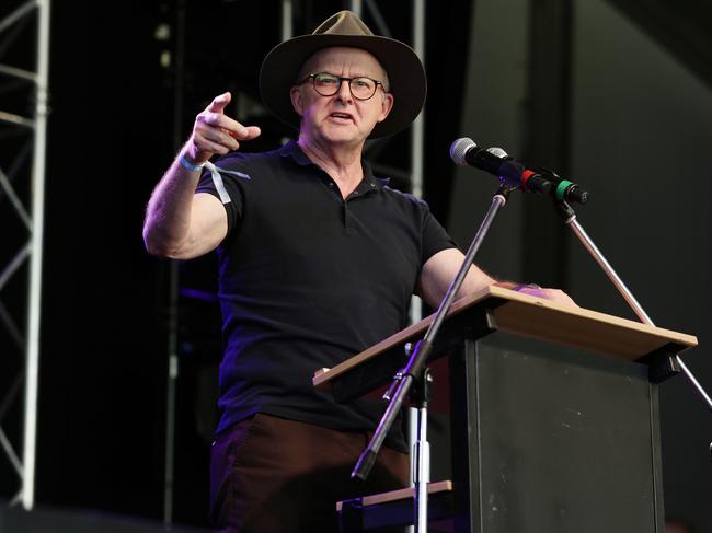 WOODFORD, AUSTRALIA - Newswire Photos DECEMBER 28, 2022: Australian Prime Minister Anthony Albanese speaking during the Festival Address at Woodford Folk Festival, Woodford, Queensland. Picture: NCA Newswire / Claudia Baxter