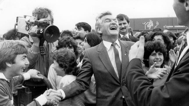 Prime minister Bob Hawke on the campaign trail