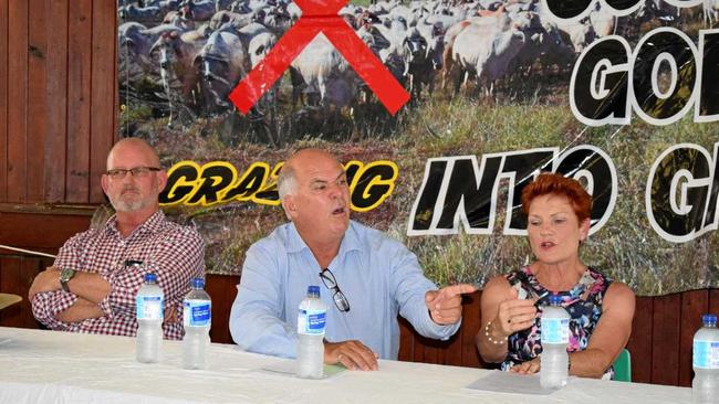 POLLIES: Rockhampton MP Bill Byrne, Livingstone Mayor Bill Ludwig and Queensland Senator Pauline Hanson. Picture: Kerri-Anne Mesner