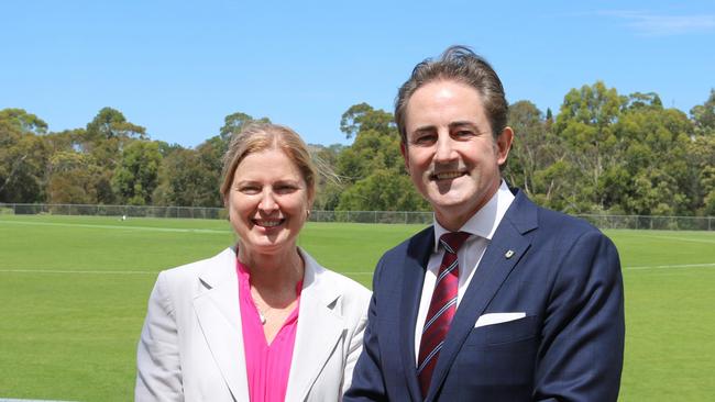 Federal Labor minister Julie Collins and Clarence mayor Brendan Blomeley at Clarendon Vale Oval. He is considering taking on Ms Collins in her seat of Franklin. Picture: Elise Kaine