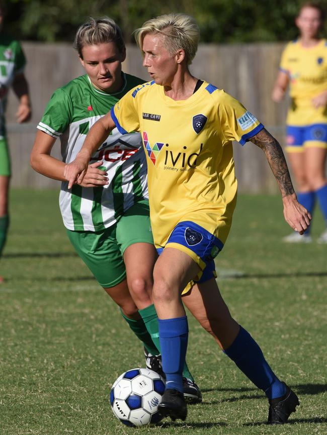Broadbeach's Jodie Prince and Southport's Shelby White. Picture: Steve Holland