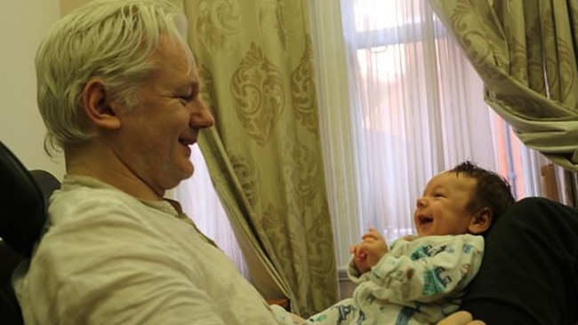 Julian Assange with son Gabriel in the Ecuadorian embassy, London. Picture: Stella Moris