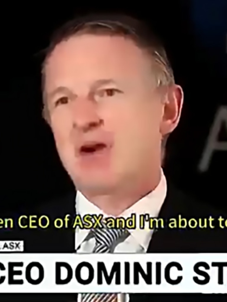 A deepfake video of Dominic Stevens on TV, saying he's leaving the ASX immediately. Picture: Supplied