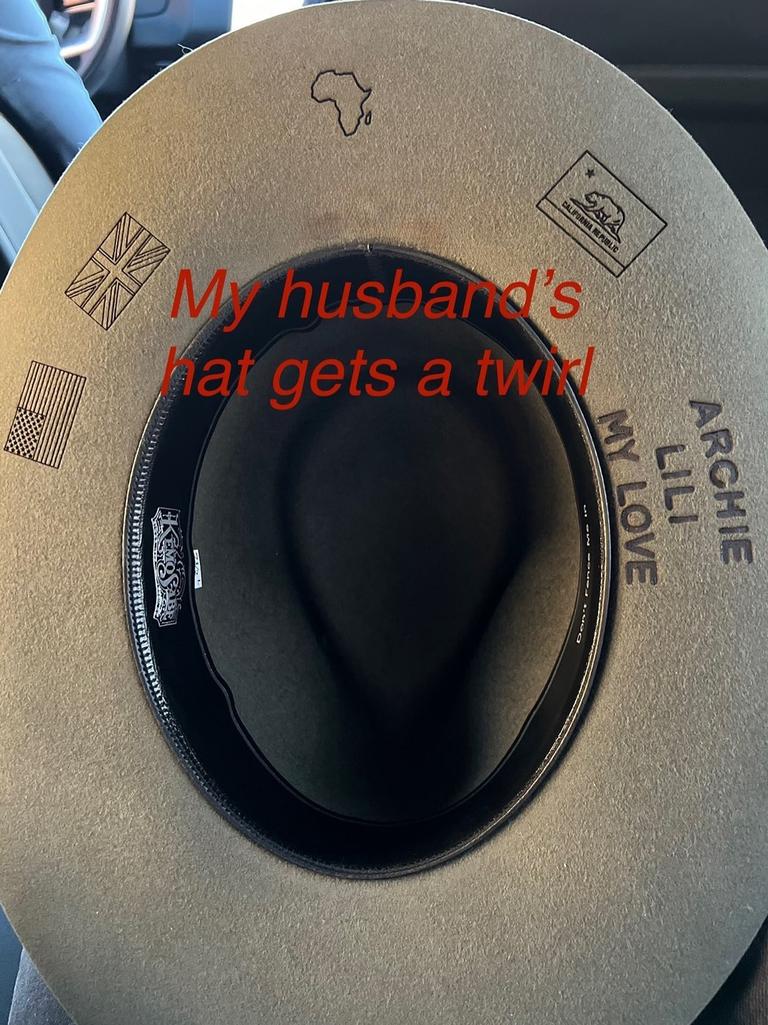 Harry’s new hat showing its messages. Picture: Instagram
