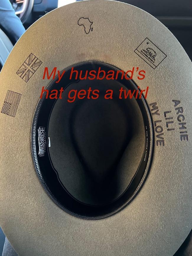 Harry’s new hat showing its messages. Picture: Instagram